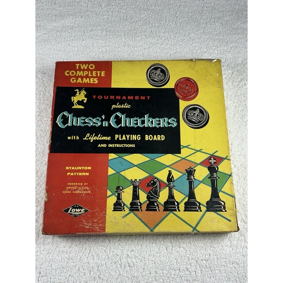 E.S. Lowe Co. Other - E.S. Lowe Co. Tournament Plastic Chess'n Checkers #802 w/Lifetime Board Vtg 60's